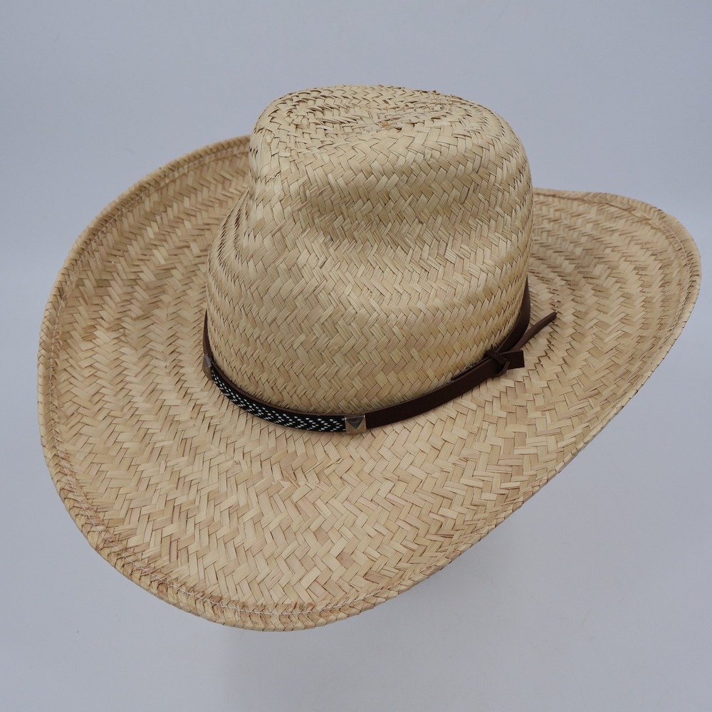 Broner Palm Leaf Cowboy Hat Mens OSFM‎ Natural Tan Woven Straw Western Band